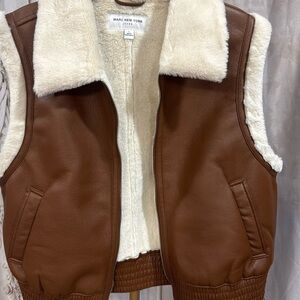 Marc New York Brown vegan  Leather Vest with Cream Fur Lining